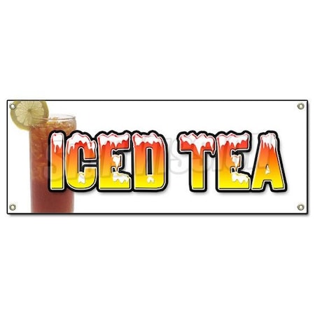 Signmission Iced Tea Banner Heavy Duty 13 Oz Vinyl with Grommets Single Sided B-Iced Tea